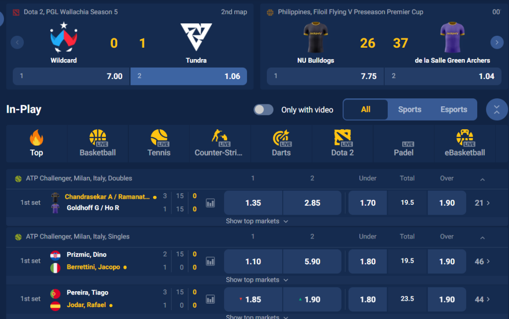 Sports betting at Jackpoty Casino