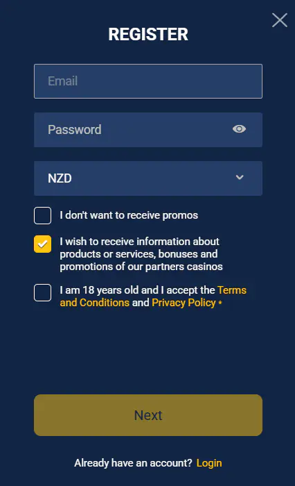 Jackpoty casino account registration form